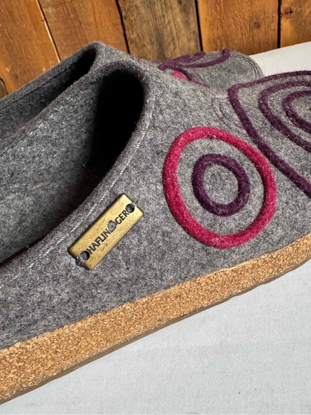 Haflinger Wool Clogs with Pink Purple Circles - Picture 8 of 15